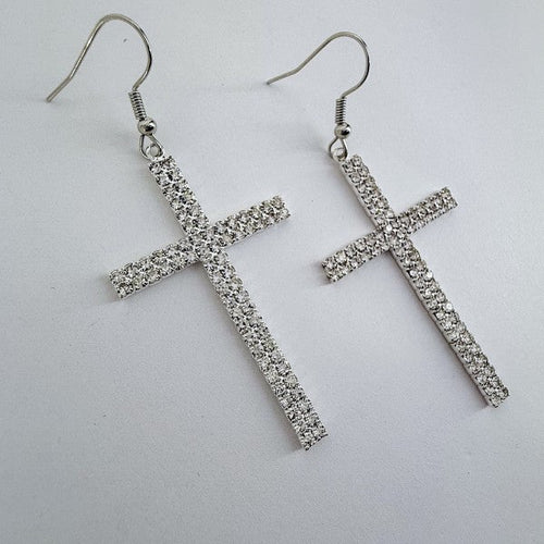Rhinestone Drop Dangle Cross Earrings