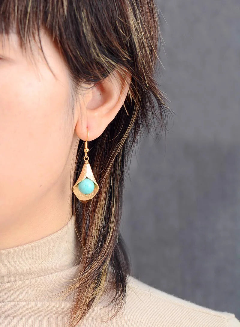 Gold Flower Amazonite Earrings