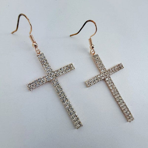Rhinestone Drop Dangle Cross Earrings