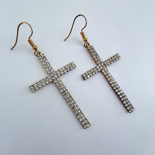 Rhinestone Drop Dangle Cross Earrings