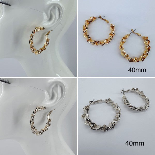 40mm Twisted Metal Design Hoop Earrings