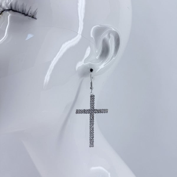 Rhinestone Drop Dangle Cross Earrings
