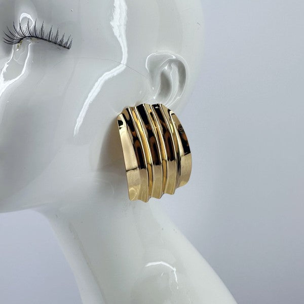 Gold Finish Ruffle Design Post Back Earrings