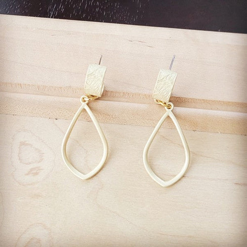 Matte Gold Cuff Earring w/ Teardrop Dangle