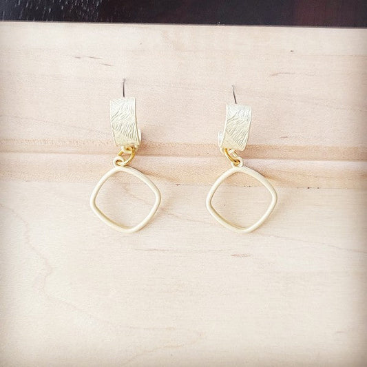 Matte Gold Cuff Earring w/ Square Dangle