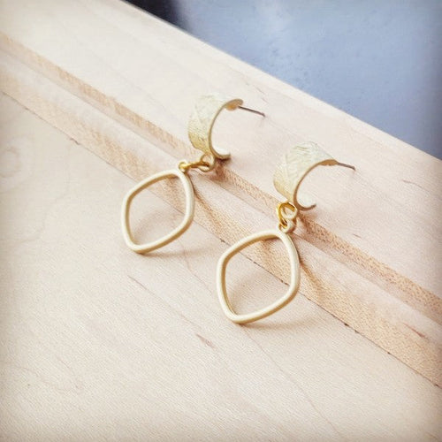 Matte Gold Cuff Earring w/ Square Dangle