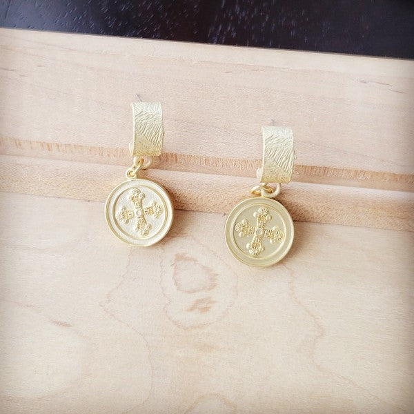 Matte Gold Cuff Earring w/ Coin Dangle