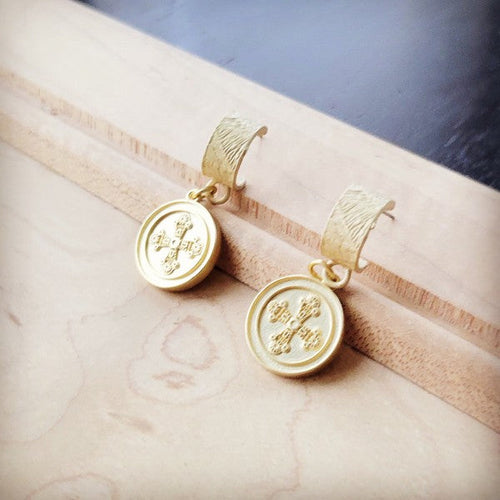 Matte Gold Cuff Earring w/ Coin Dangle