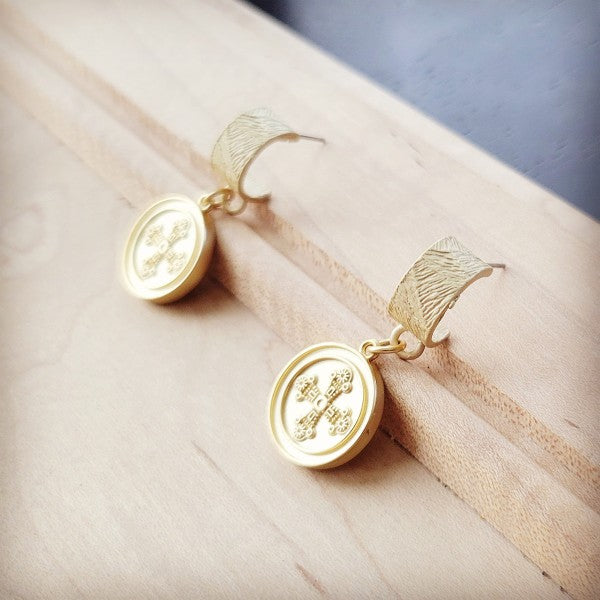 Matte Gold Cuff Earring w/ Coin Dangle