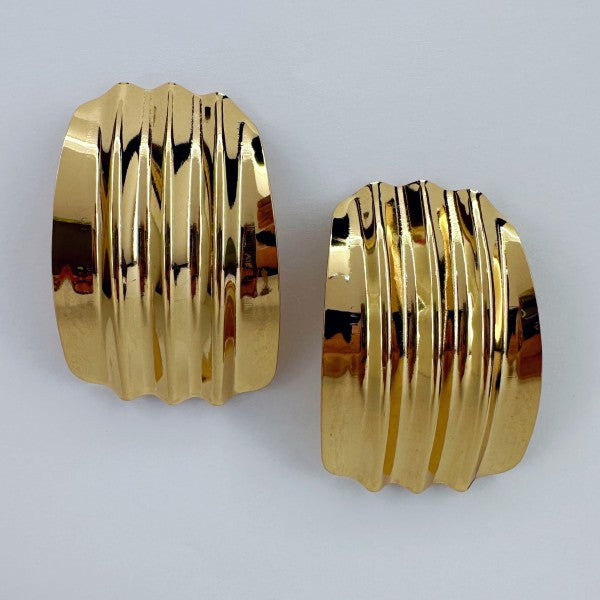 Gold Finish Ruffle Design Post Back Earrings