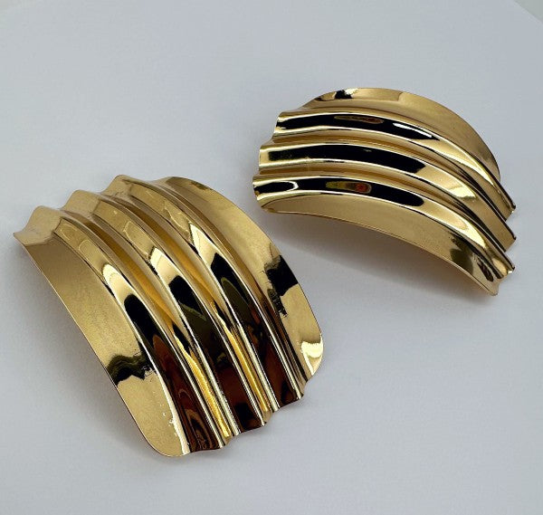 Gold Finish Ruffle Design Post Back Earrings