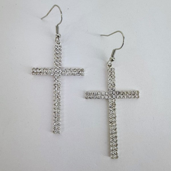 Rhinestone Drop Dangle Cross Earrings