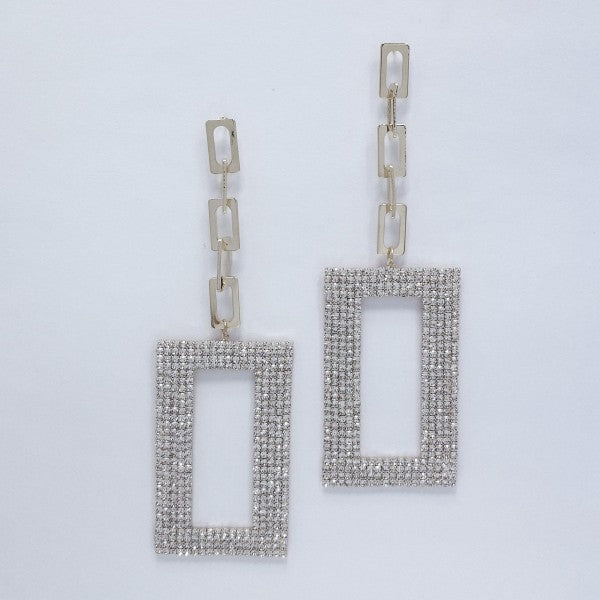 Drop Dangle Long Rhinestone Rectangle Earrings