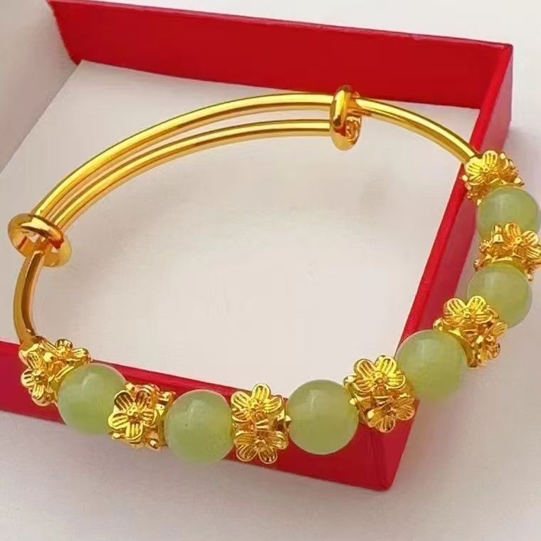 Brass Gold-plated Chalcedony Flower Pull Bracelet Hand Accessory Ancient Style Women's Light Luxury Versatile High-end Feeling Bracelet