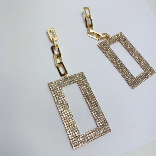 Drop Dangle Long Rhinestone Rectangle Earrings
