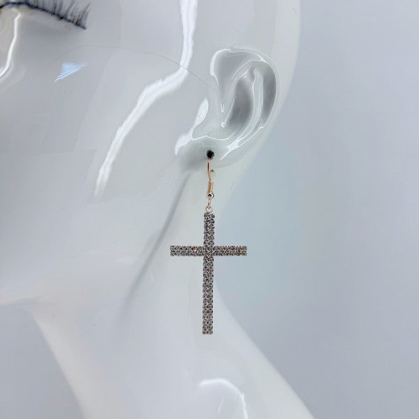 Rhinestone Drop Dangle Cross Earrings