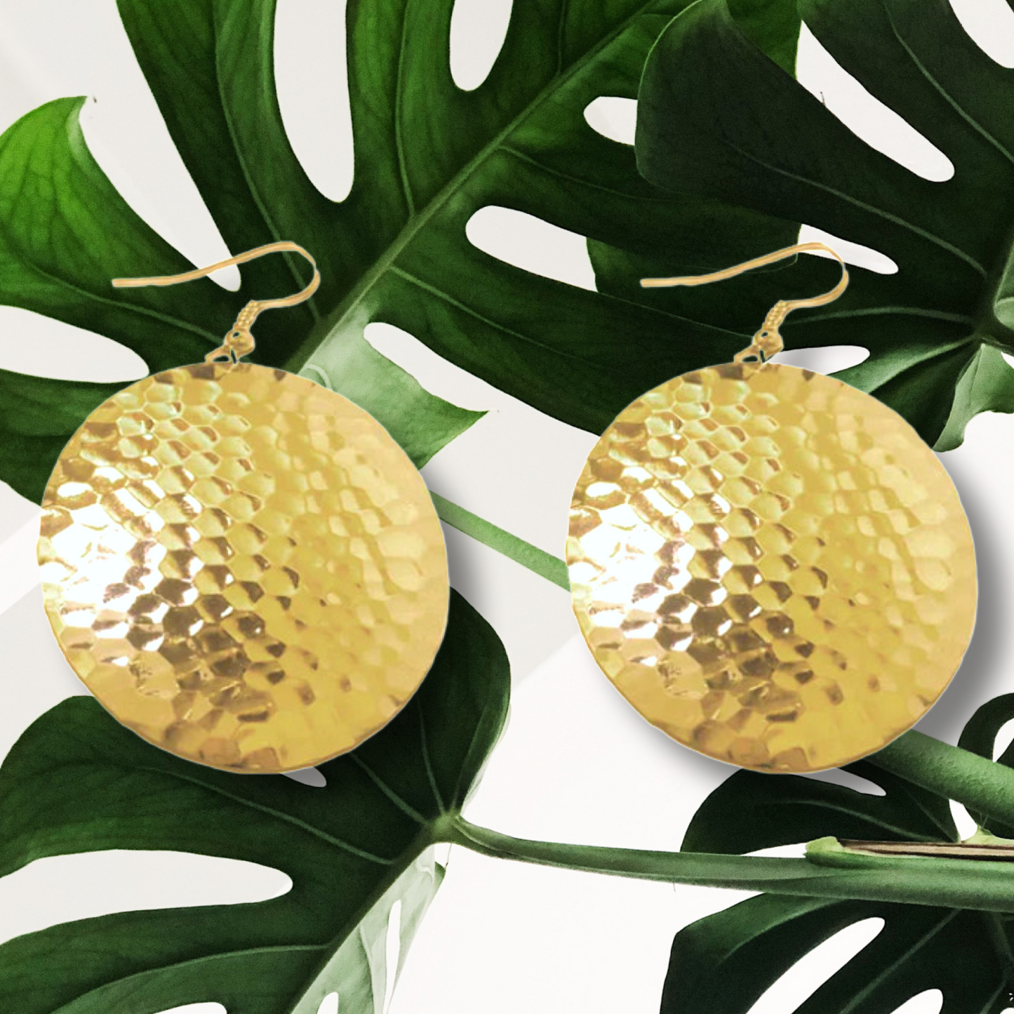 Gold Hammered Circle Earrings