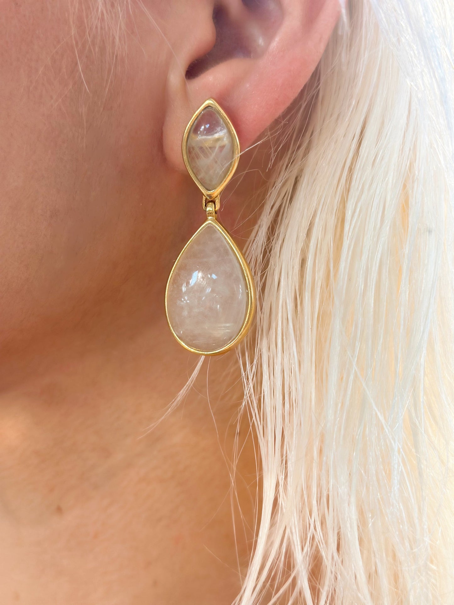 Clear Quartz Gold Plated Drop Earrings