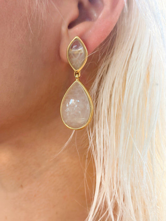 Clear Quartz Gold Plated Drop Earrings