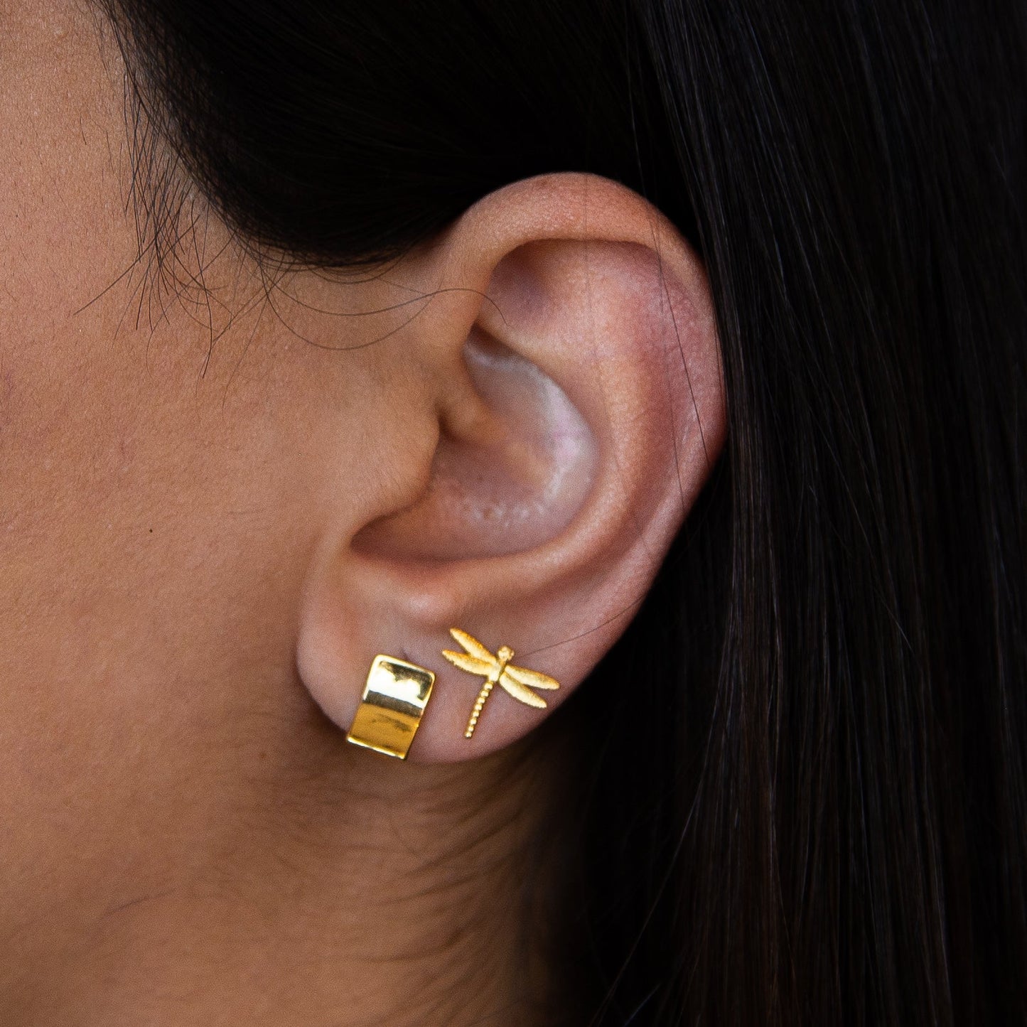 Golden Lock Rectangle Earrings – Elegant Gold-Plated Jewelry for Women