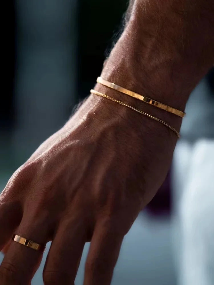 Stainless Steel Silver Color Men Snake Bone Chain Bracelet Simple