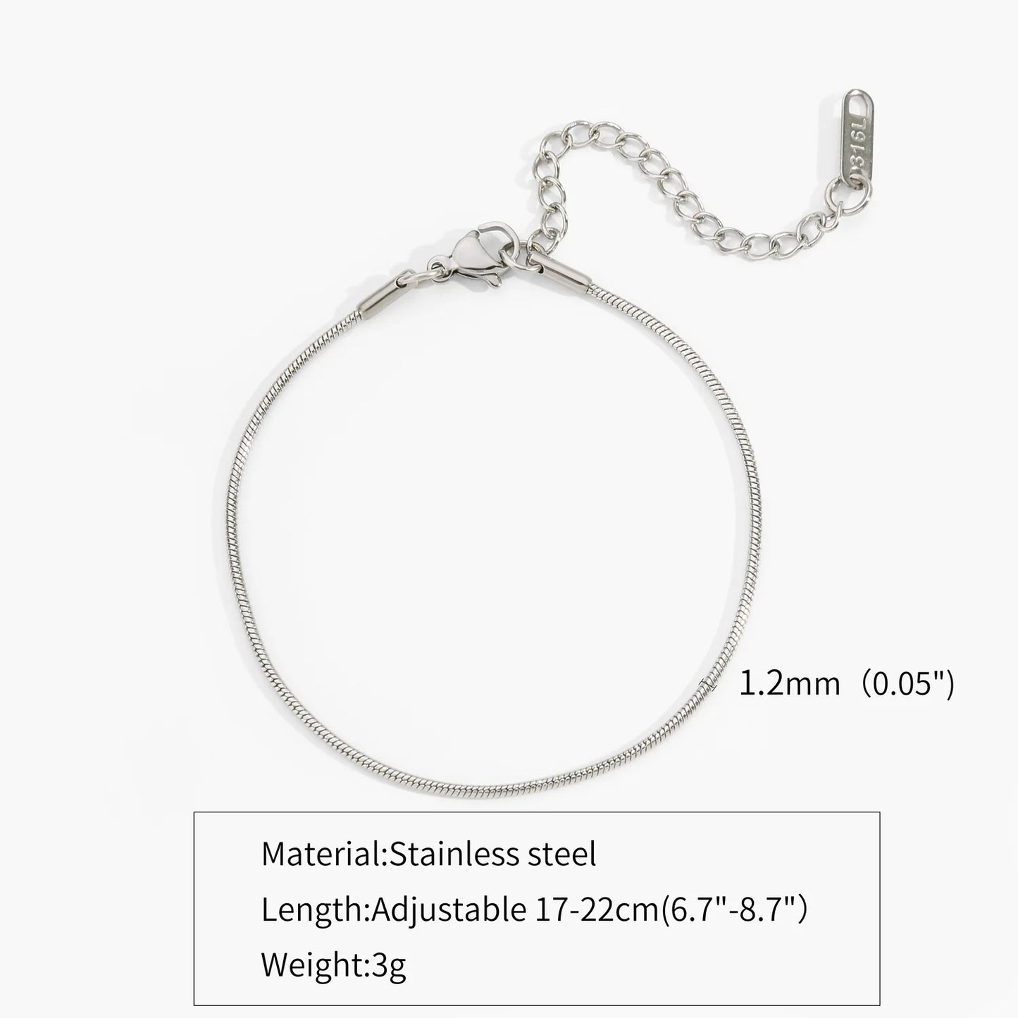 Stainless Steel Silver Color Men Snake Bone Chain Bracelet Simple