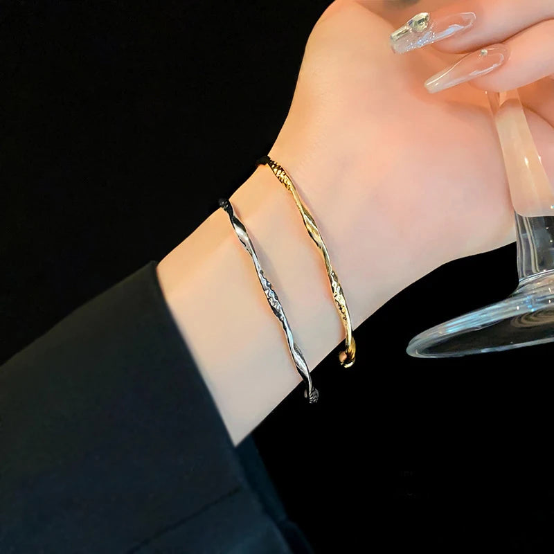 Retro Cuff Bracelet Opening Bangles for Women Minimalism Twisted