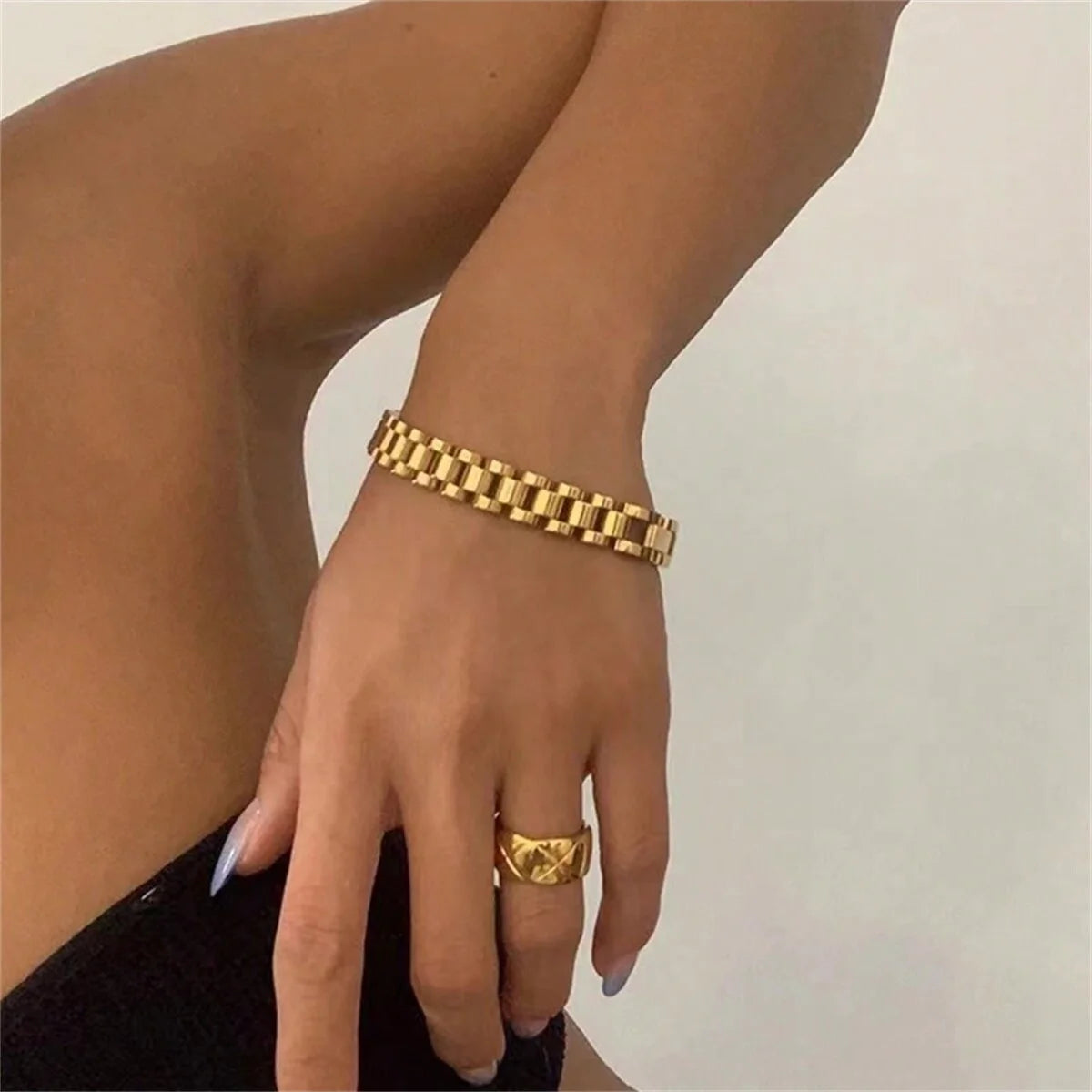 2024 New Vintage 18K Gold Plated Stainless Steel Chain Bracelet for