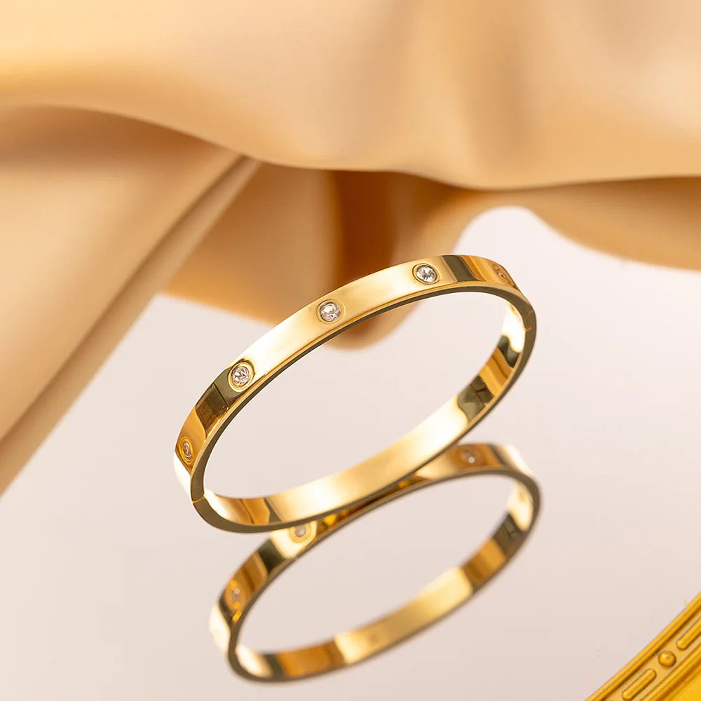 Fashion Round Cubic Zirconia Bracelets For Women Men Gold Silver Color