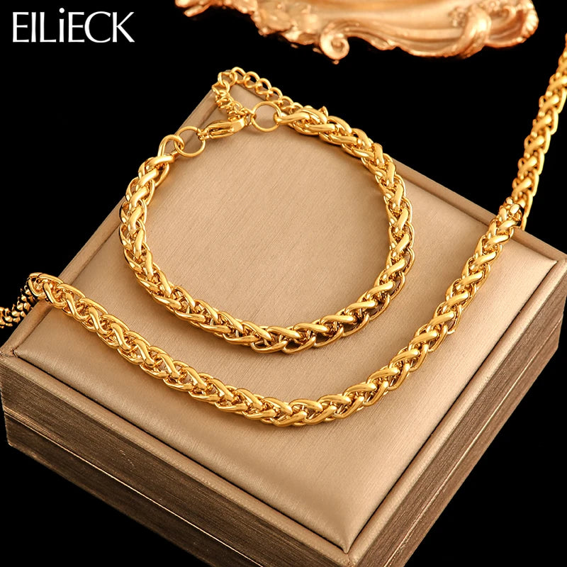 EILIECK 316L Stainless Steel Chains Neckalces Bracelet Jewelry Set For