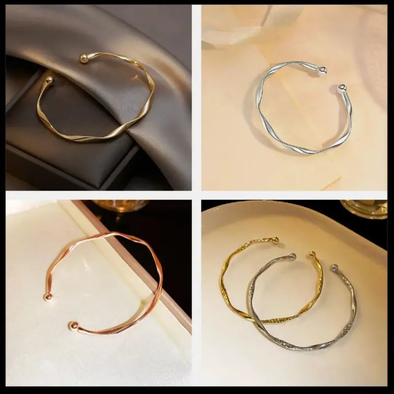 Retro Cuff Bracelet Opening Bangles for Women Minimalism Twisted