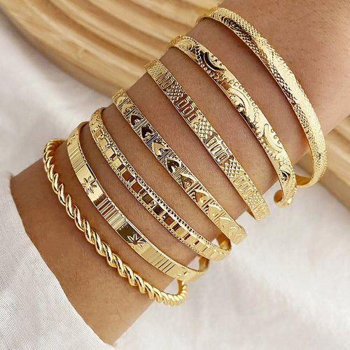 7 Pcs/Set Punk Gold Color Bracelets for Women Streetwear Goth Heart