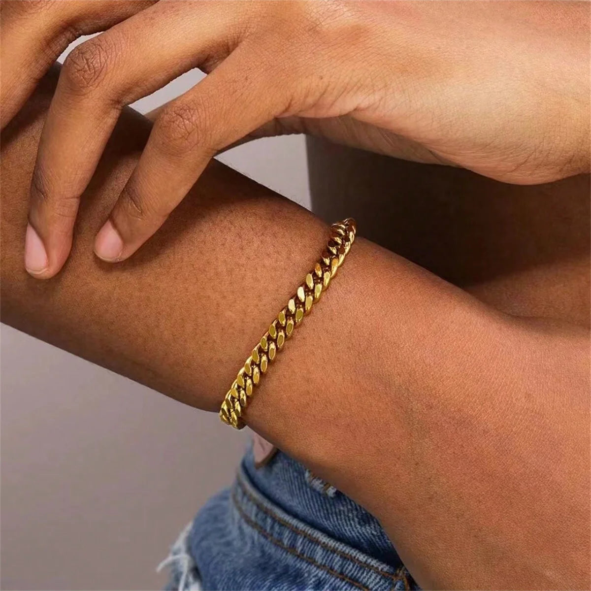 2024 New Vintage 18K Gold Plated Stainless Steel Chain Bracelet for