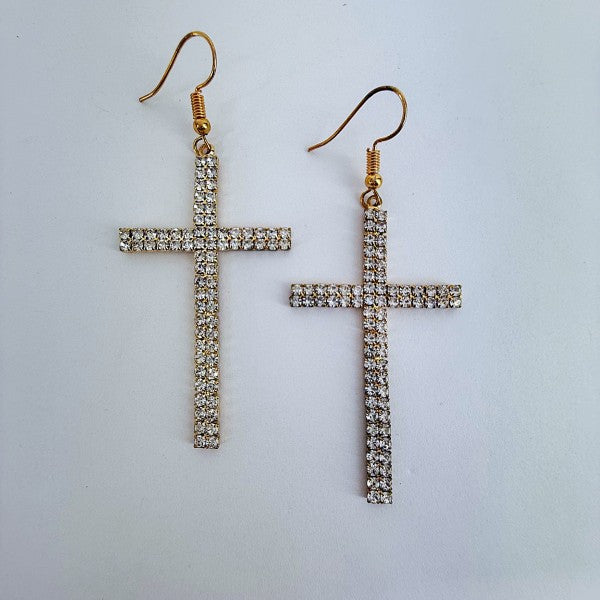 Rhinestone Drop Dangle Cross Earrings
