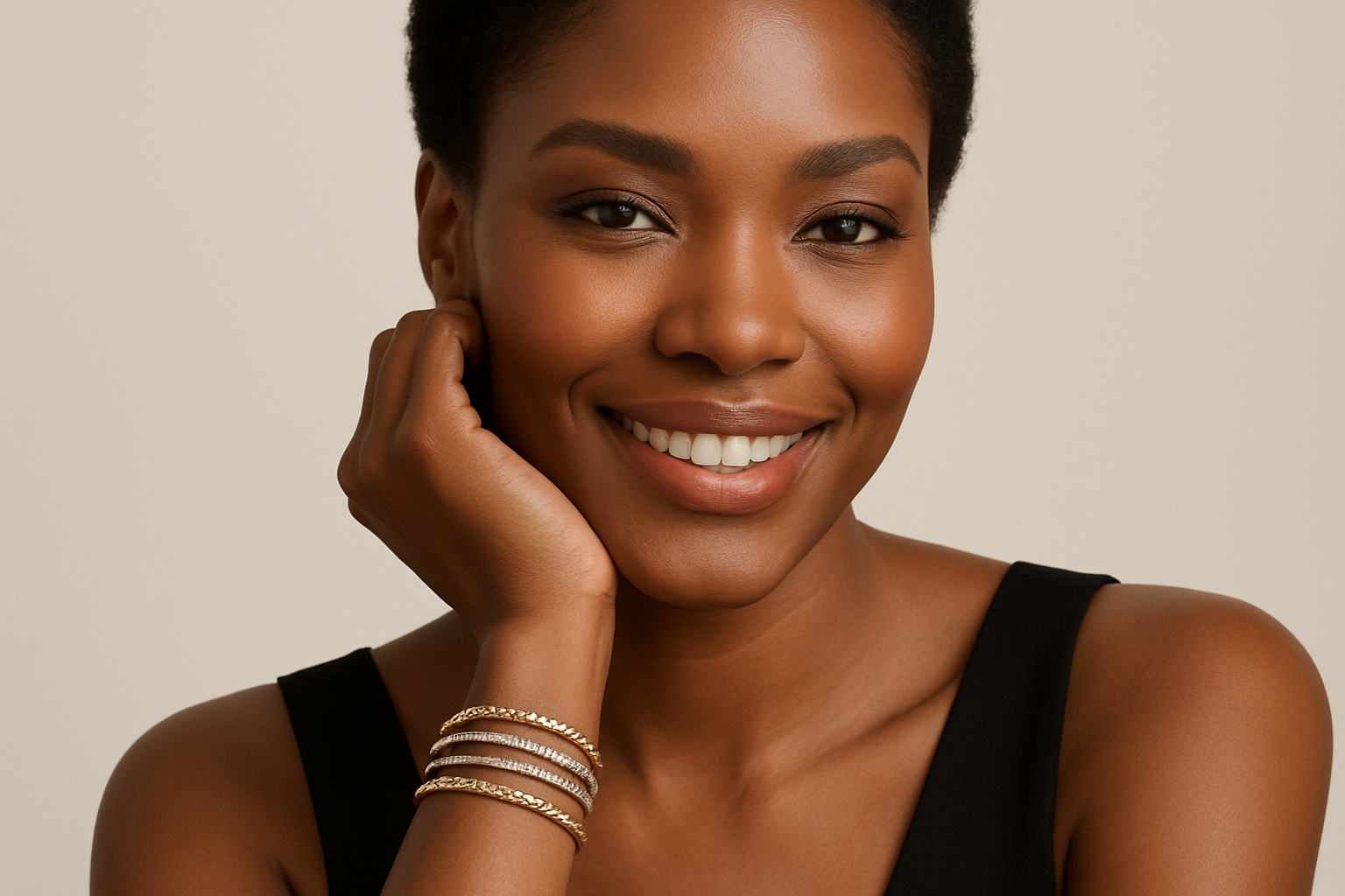 african american model showcasing a stacking bracelets