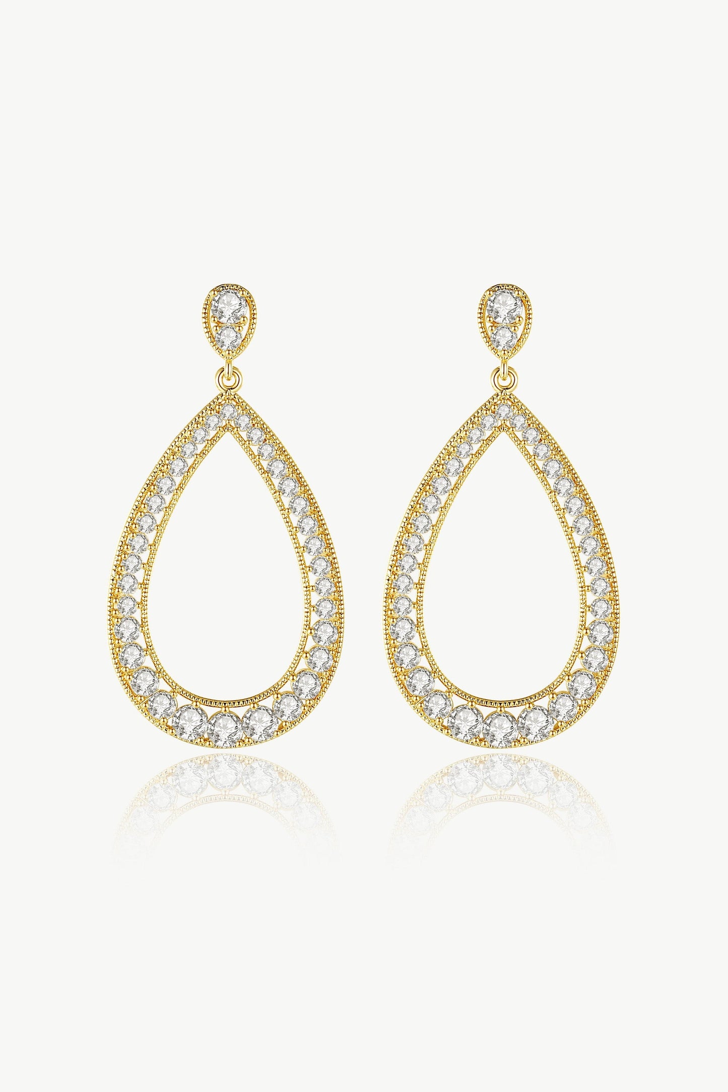 Gold Artisanal Pavé Hollow Teardrop Earrings