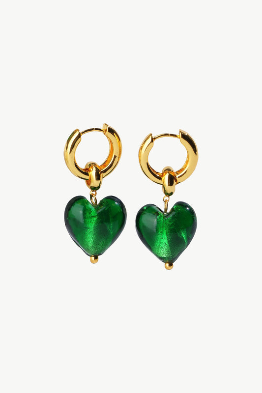 Esmée Green Glaze Heart Dangle Earrings