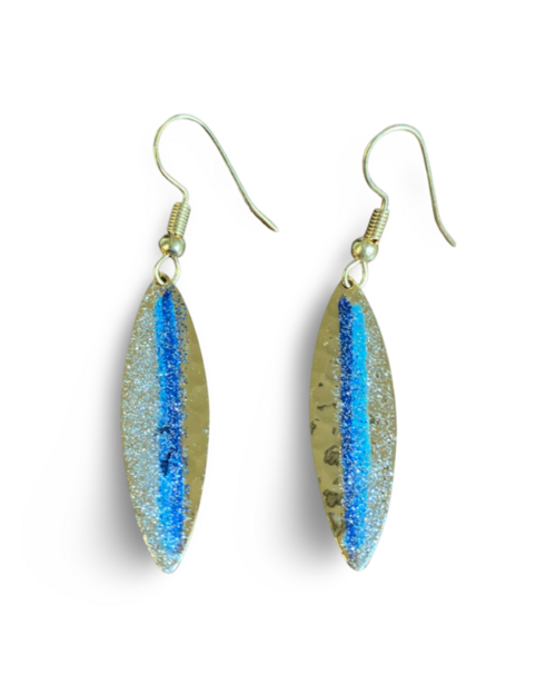 Art Deco Hand Painted Blue Mini Navette Earrings